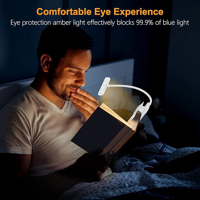Gritin 19 LED Rechargeable Book Light for Reading in Bed with Memory Function- Eye Caring 3 Color Temperatures,Stepless Dimming Brightness,80 Hrs Runtime Clip on Light for Book Lovers-White