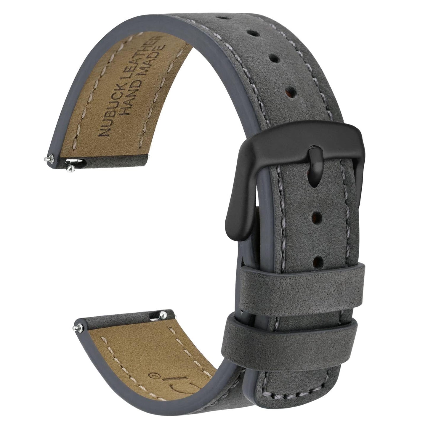 WOCCI 20mm Retro Leather Watch Band for Men and Women, Quick Release Replacement Strap with Black Buckle (Grey)
