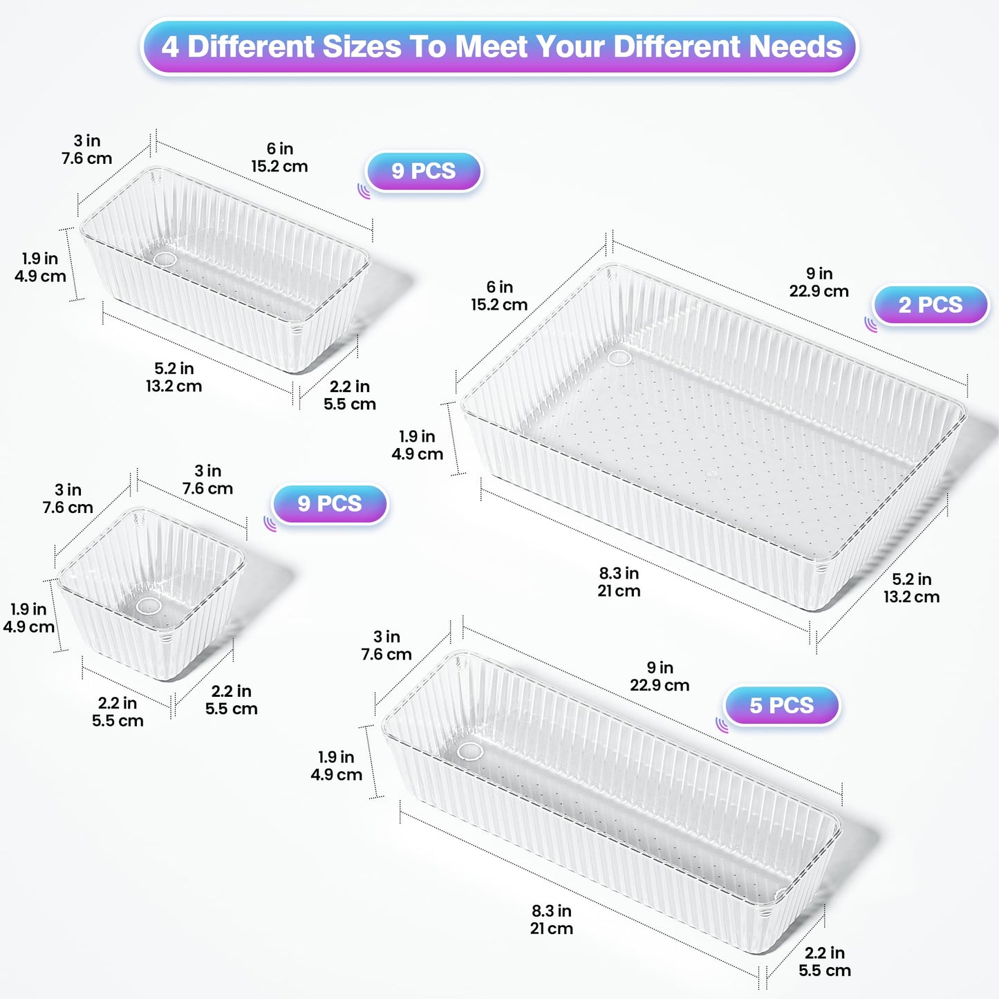 Okylvve 25 PCS Clear Plastic Drawer Organizer Set - 4 Sizes Makeup Organizer Desk Drawer Divider Bathroom Organizers and Storage Bins for Makeup, Jewelry, Gadgets, Office, Kitchen, Bedroom, Bathroom