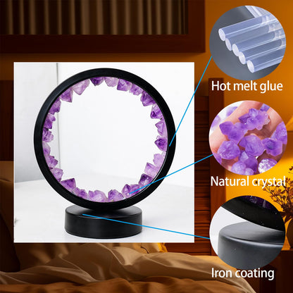 Runyangshi Amethyst Tooth Night Lamp 8.6" Natural Healing Crystal Bedside Lamp USB Port 3 Colours Dimming Mode Bedroom Lamp Suitable Night Light Ideal Gift