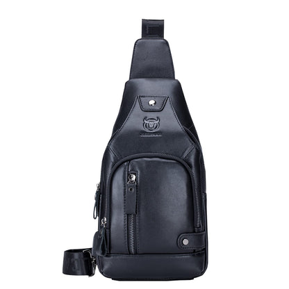 LUKZIJAES Genuine Leather Sling Bag for Men Crossbody Shoulder Chest Pack Hiking Casual Daypack Outdoor Travel Backpack (#1-Black)