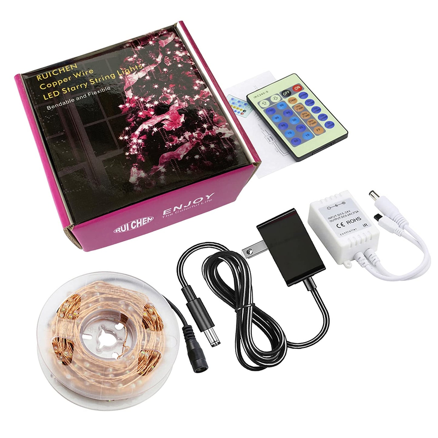 RUICHEN Dimmable Copper Wire 33 Ft 100 LED Fairy String Lights Plug in with Remote, Green