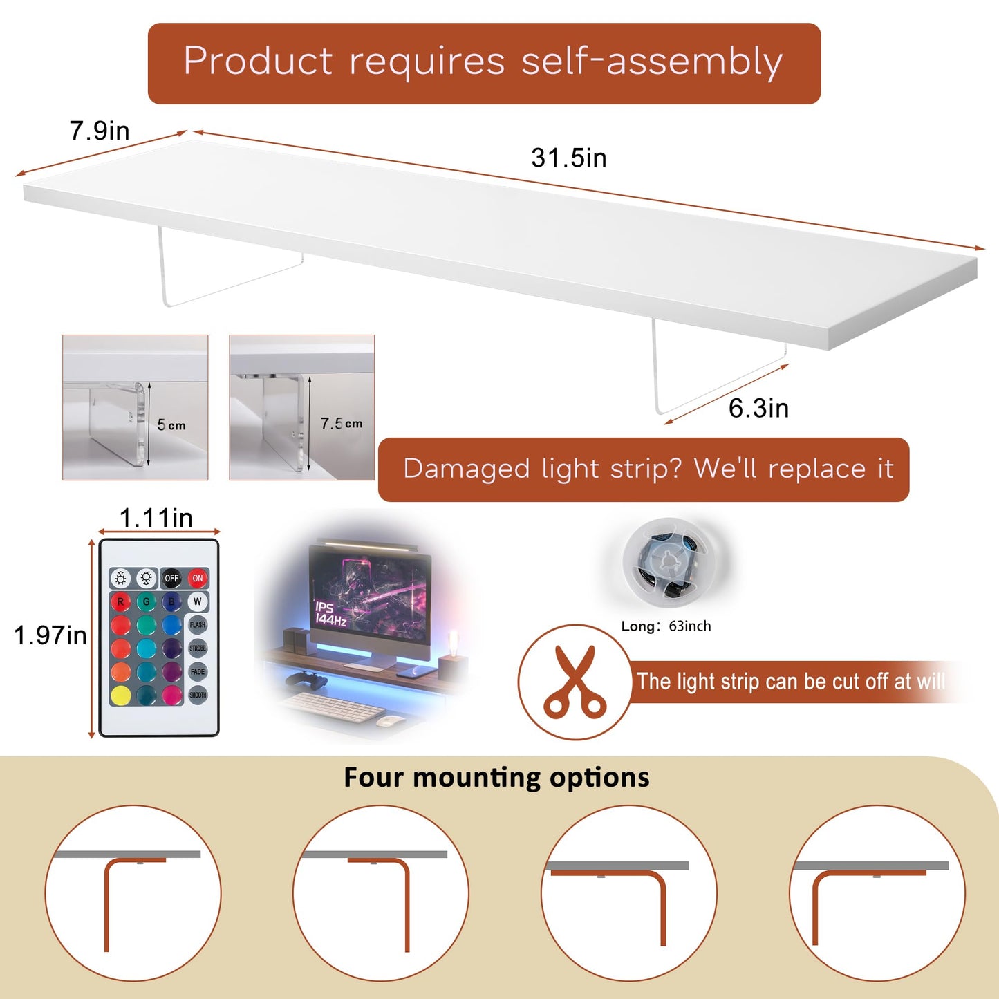 LA QUEENIE Monitor Stand Riser,Wood & Acrylic Computer Monitor Stand with LED Light,Desk Accessories Desktop Organizer Stand for Computer,Laptop,Printer,PC & TV Screen Riser