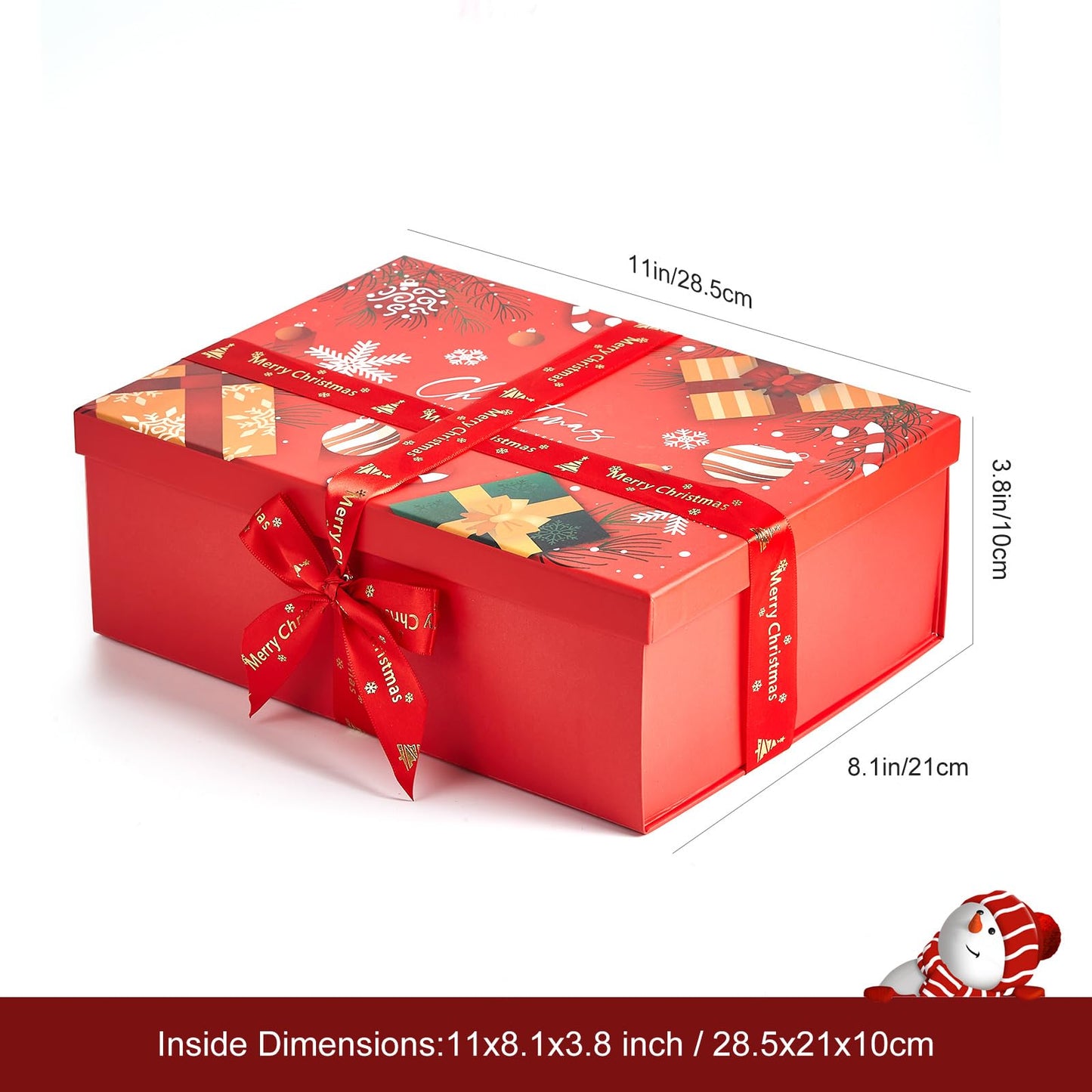Imamse Christmas Gift Boxes with Lids and Ribbon, Large Empty Gift Boxes, Luxury Sturdy Foldable Cardboard Box for Gifts, Christmas Favor Gift Supplies (Pack of 1)