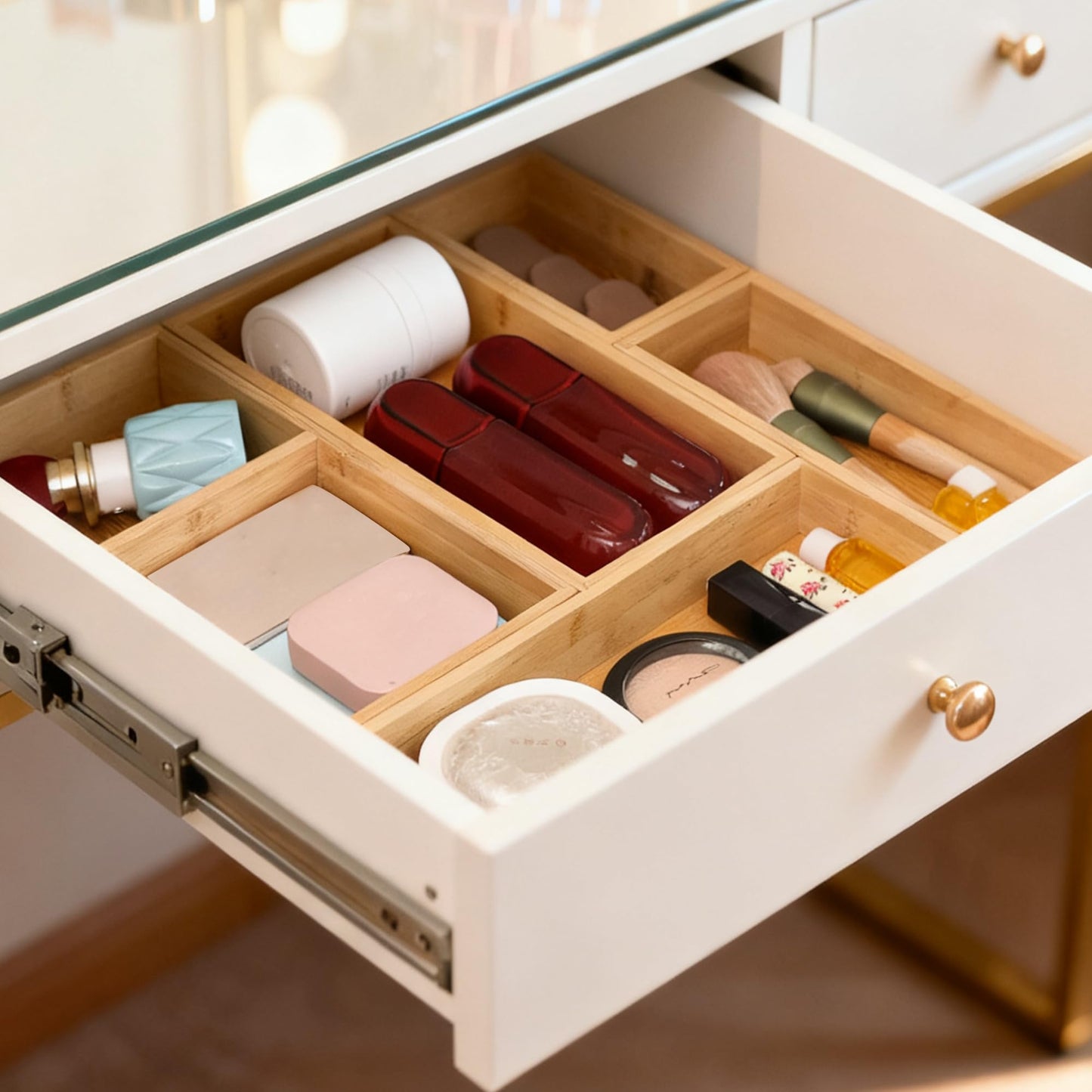 Vincona Bamboo Drawer Organizers Set, 3PCS Multi-Use Wood Storage Organizers, Desk Drawer Tray for Kitchen, Bathroom, Office, Dresser, Bamboo Box Bin for Jewelry, Makeup, Junk, Gadgets