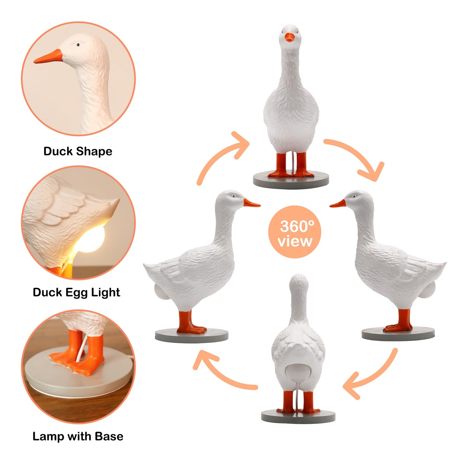 Attivolife Duck Egg Lamp, Funny Duck Gift with Egg in Butt Lifelike, LED Goose Night Light with USB & Stepless Dimming, Resin Table Light Decor Birthday Christmas Gifts for Kid Friend
