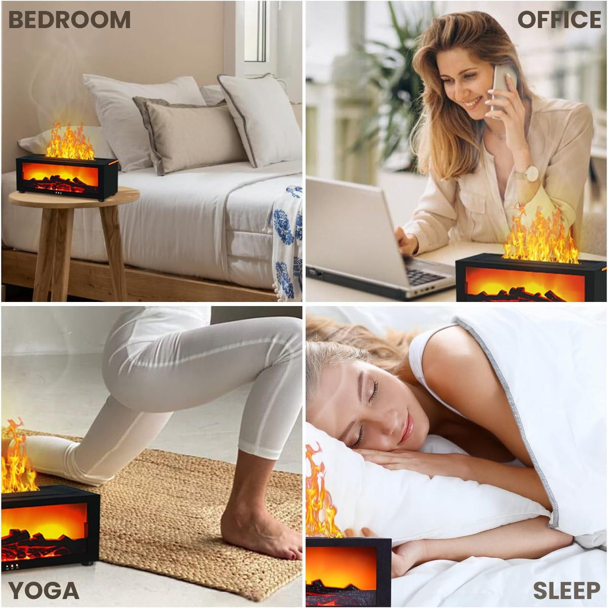 Fireplace Humidifier Diffuser, 7 Colors Flame Diffuser for Essential Oils, Fire Aroma Diffuser with Remote, Air Humidifiers Aromatherapy Diffuser for Home, Bedroom, Office,Yoga