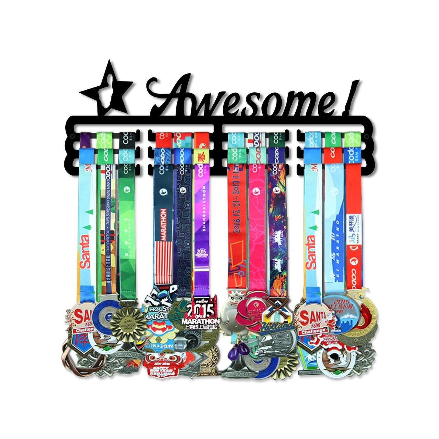 Resama Awesome Medal Hanger Holder Display Rack for Awards Ribbons Personalized Medal Sports Themed Race Ribbon Holder for Wall Metal Display Men Boy Girl Kid