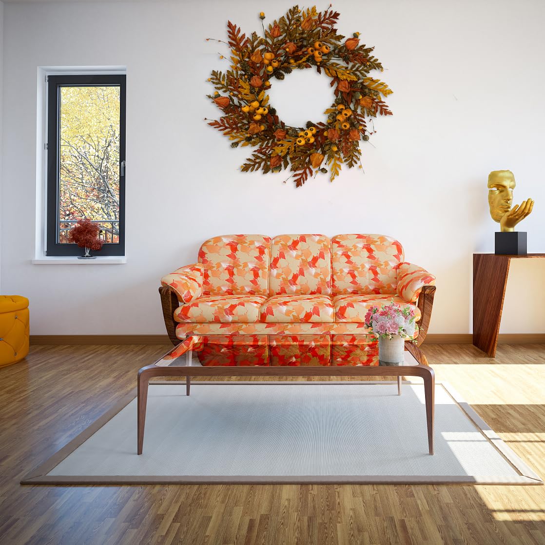 WreathDream 20 inch Fall Wreath Autumn Oak Leaves Wreath with Cape Gooseberry,Oak Leaf,Acorn,Berry,Pine Cone for Front Door Farmhouse Indoor Outdoor Festival Home Decor