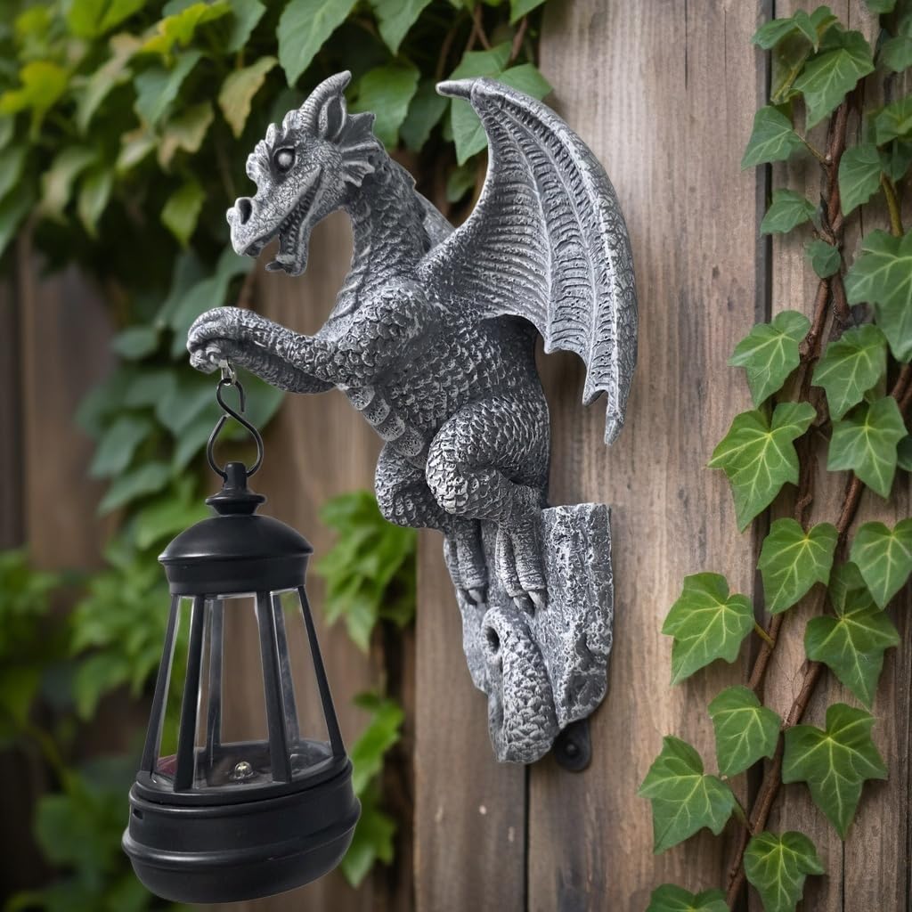 Solar-Powered Dragon Statue, Outdoor Decoration - 9-inch Garden Decor with Solar Light, Waterproof Wall Hanging, Resin Sculpture, Patio/Garden Decoration Gift