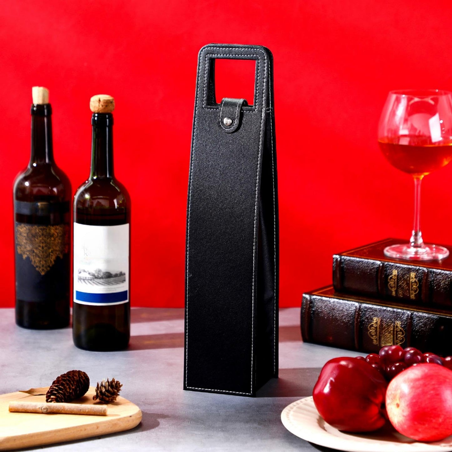 FillTouch 10 Pcs Leather Wine Gift Bags Reusable Leather Wine Tote Carrier Single Bottle Champagne Beer Protector Gift Bags for Parties Birthdays Wedding Christmas(Black,Classic Style)