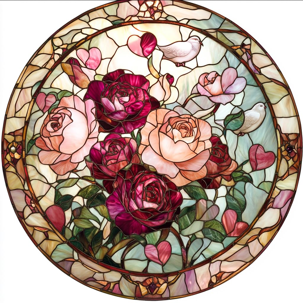 HYPESTYLE Valentine Blooming Roses Stained Glass Window Hanging by Clare Donovan, Suncatcher for Women, Stained Glass Window Decor Perfect Home Décor