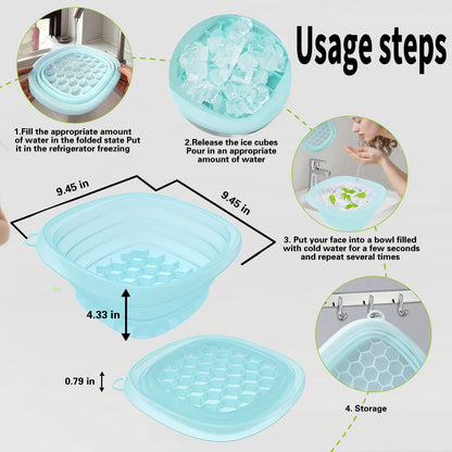 EBIGIC Face Bowl for Ice with Built-in IceTray,Collapsible Silicone Face Ice Bowl – Cold Plunge Therapy for Skin Tightening & Facial Treatment– Portable Spa Tool for Home & Travel（Blue)