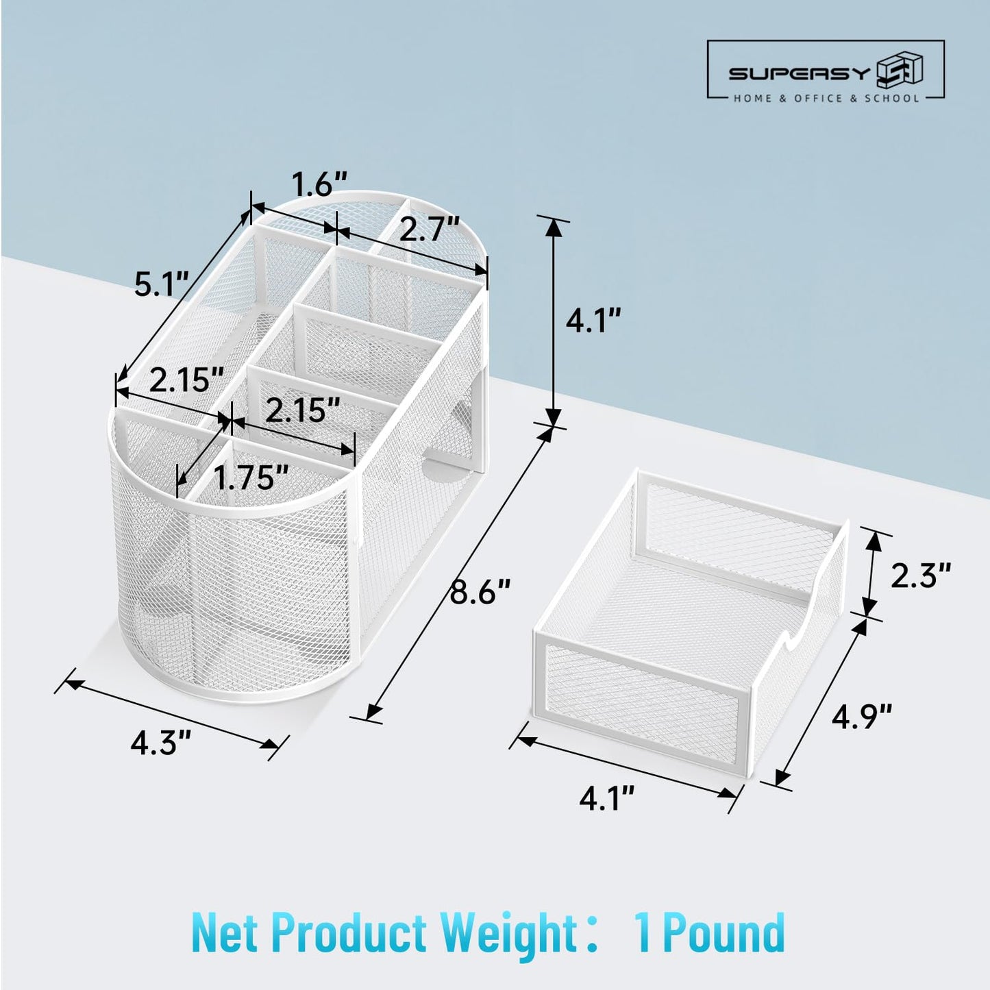 SUPEASY Mesh Desk Organizer, Desk Accessories & Workspace Organizers with Drawers, Pencil Holder for Desk with 9 Compartments for Office Suppliess, School, Classroom, 8.6 x 4.3 x 4.1 Inch, White