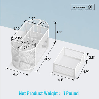 SUPEASY Mesh Desk Organizer, Desk Accessories & Workspace Organizers with Drawers, Pencil Holder for Desk with 9 Compartments for Office Suppliess, School, Classroom, 8.6 x 4.3 x 4.1 Inch, White