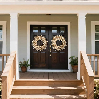 24 Inch White Floral Wreaths for Front Door - Spring Summer Decor with Artificial Eucalyptus, Boxwood & Grain Stems, All Season Farmhouse Wreath for Indoor Outdoor