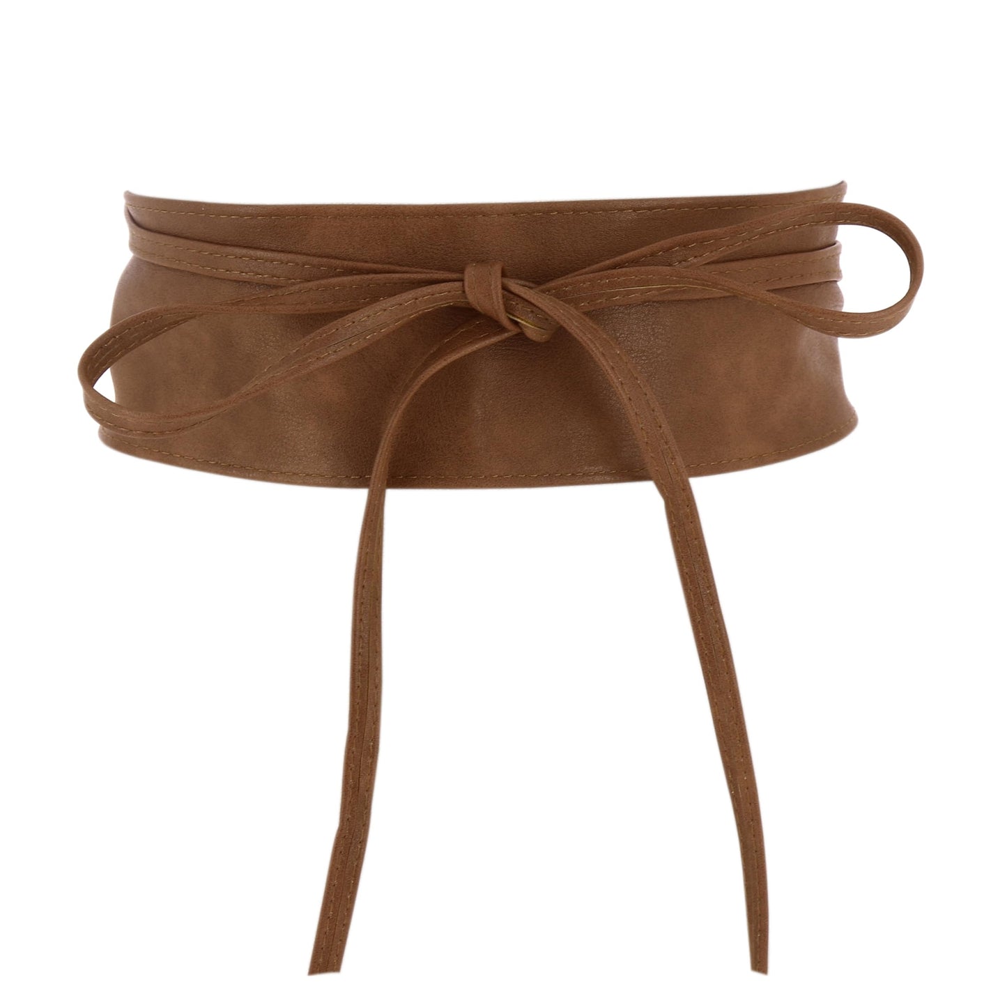 FASHIONGEN Obi Belt for Women – Wide Waist Belt in Faux Leather, MICA - Light Brown, Large/X-large