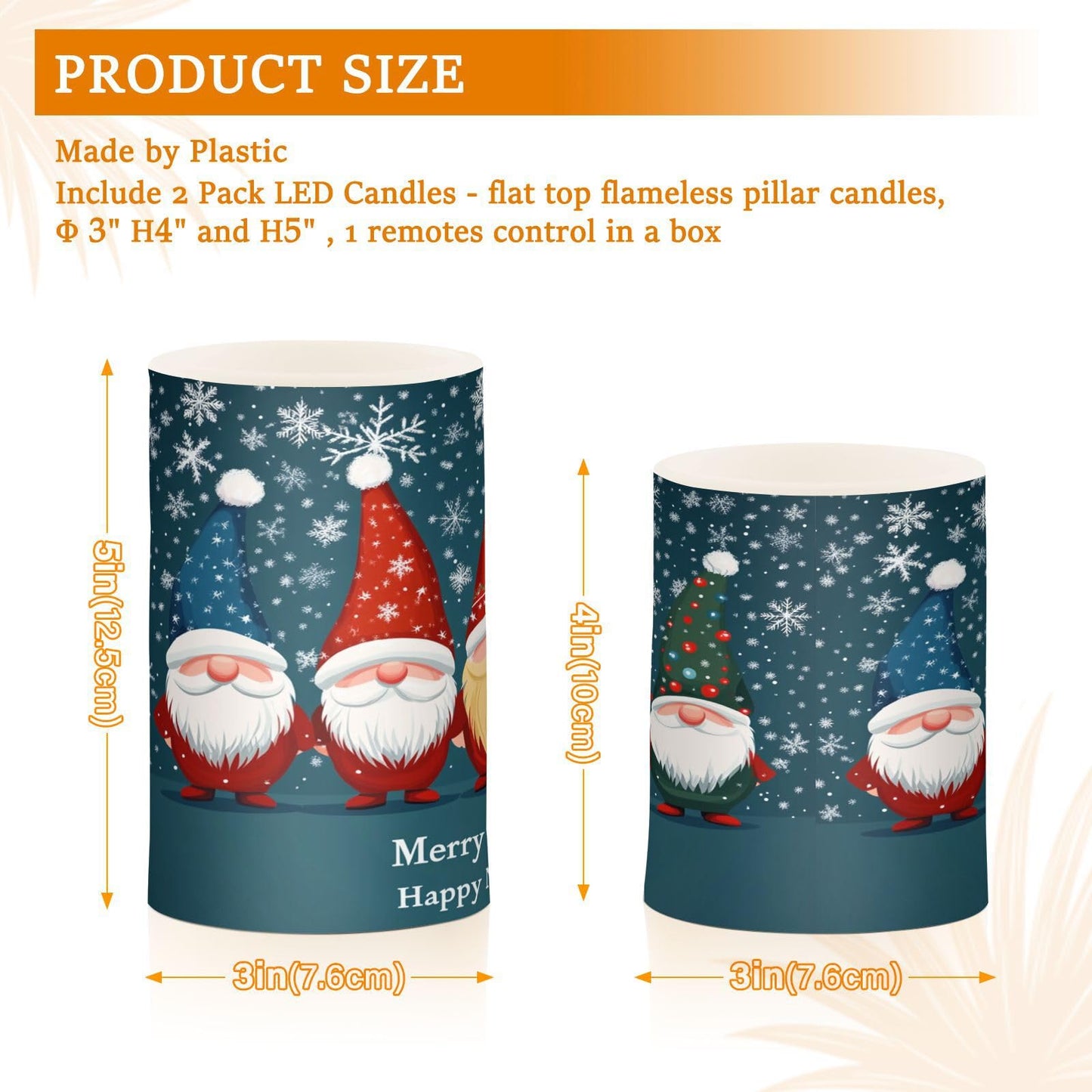 Eionryn Christmas Gnome Snowflakes Blue Flameless Candles Battery Operated LED Candles with Remote Timer Electric Candles for Home Party Decor 2pcs