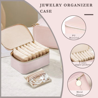 Jeonnfp Jewelry Box Organizer for Women,Small Travel Jewelry Case,Mini Travel Jewelry Organizer with 8 Velvet Jewelry Zipper Pouches, Jewelry Box Organizer for Christmas Birthday(Pink)