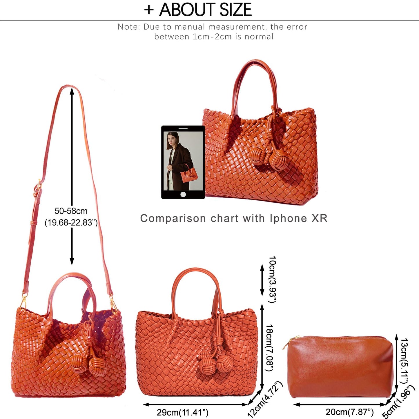 OUYGZOU Woven Tote Bag for Women, Hobo Bag for Work, Large Beach Travel Handbags and Purses, Retro Shoulder Bag, Shopping Bag (Orange, Medium)