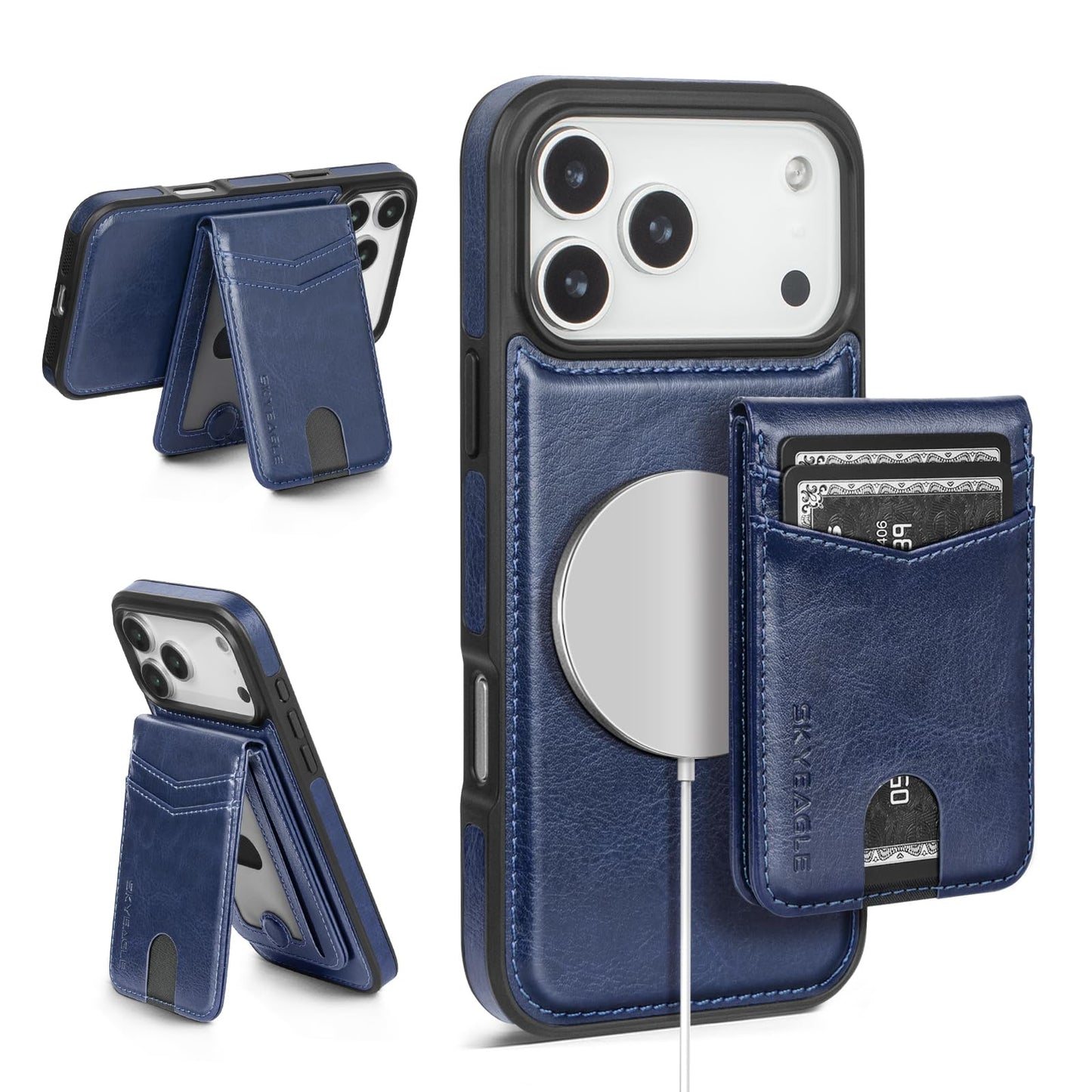 SkyEagle Compatible with Magsafe 2 in 1 Detachable iPhone 17 Pro Max Wallet Case with Card Holder,Women Men Magnetic PU Leather RFID Blocking Flip Kickstand Credit Slots,for Apple 17 ProMax,Blue