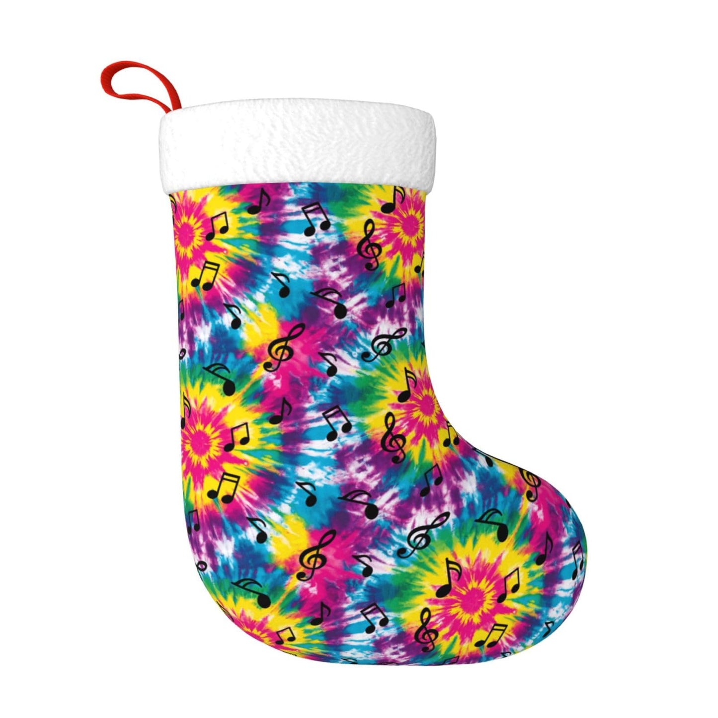 Athjunss Tie Dye Music Notes Christmas Stocking Large Xmas Holiday Party Decoration Fireplace Hanging Stocking