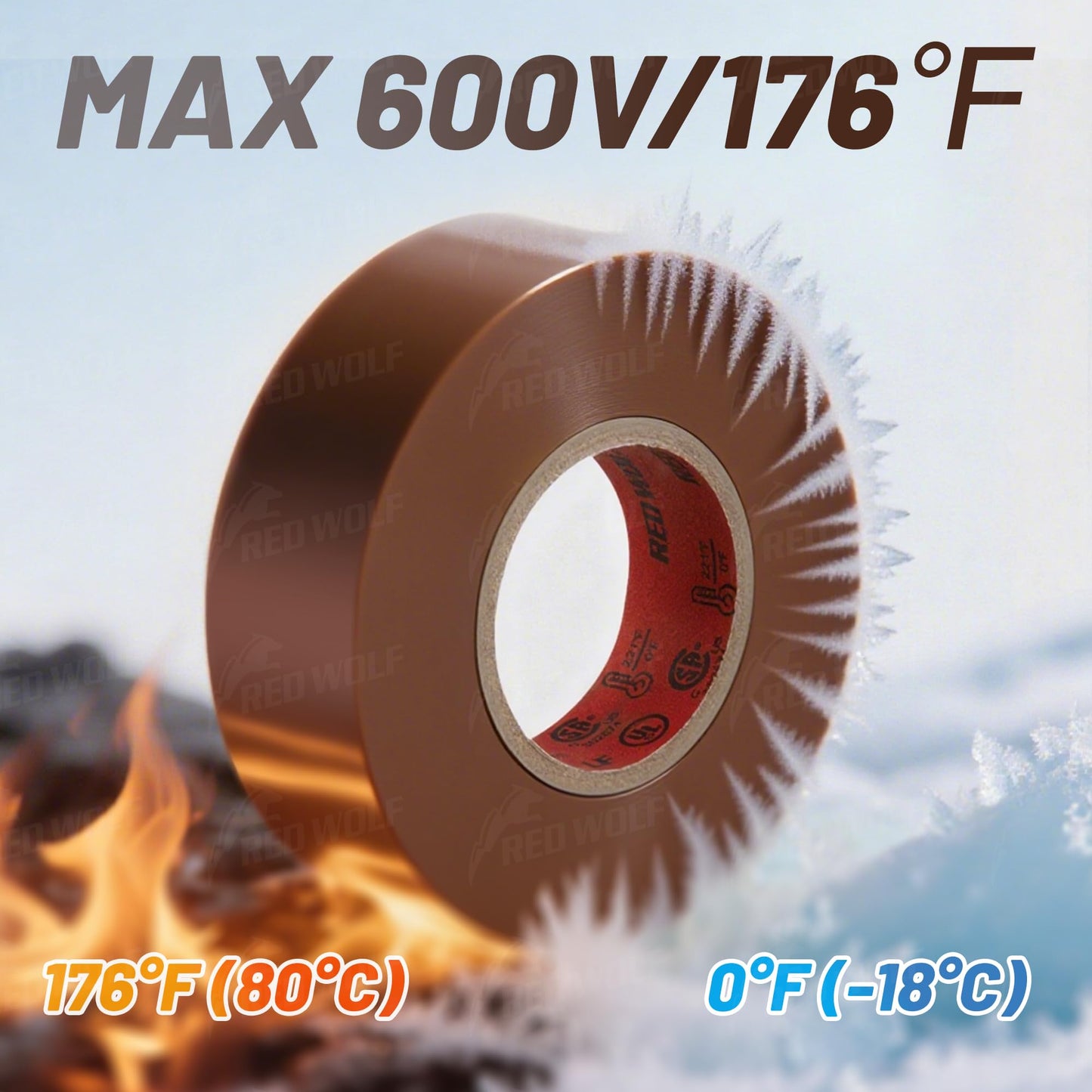RED WOLF 5 Pack Brown Electrical Tape 3/4 Inch x 66 Ft Industrial Grade UL/CSA Listed 7 Mil Thick Flame Retardant High Temp Waterproof Electrical PVC Tape Electric Super Vinyl Rated 600V