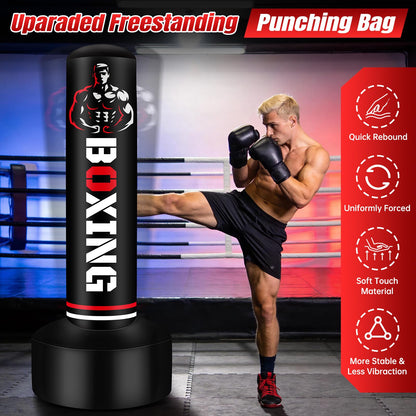 Heavy Punching Bag for Adults Teens, 70" Freestanding Punching Bag with Stand Kickboxing Bags, Women Men Heavy Boxing Bag for Beginners Training MMA Karate Muay Thai Fitness