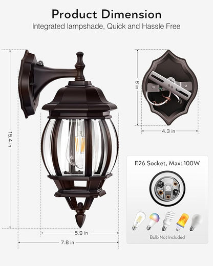 VIANIS Dusk to Dawn Outdoor Wall Lights, Oil Rubbed Bronze Exterior Lighting Fixtures Wall Mount for House, Farmhouse Outdoor Wall Sconce Lantern for Porch, Anti-Rust Outside Coach Lights for Garage