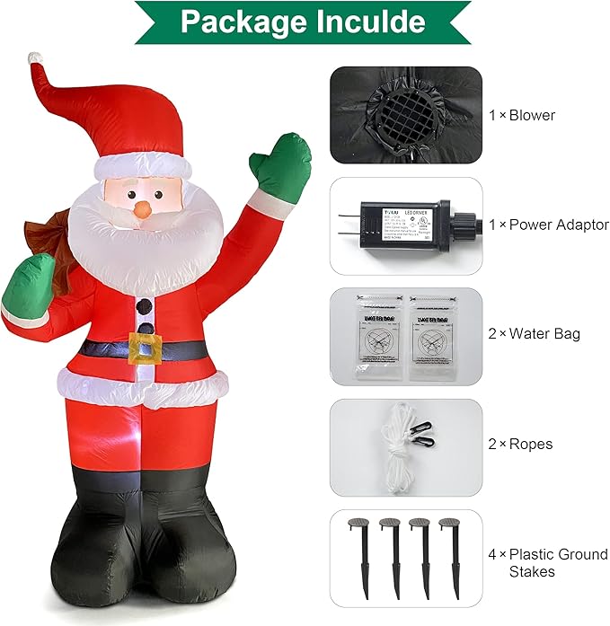 COOLWUFAN 6 FT Christmas Inflatables Santa Claus with Gifts Bag, Christmas Inflatables Outdoor Decorations, Built-in LED Lights Holiday Blow Up Yard Decoration Clearance for Yard, Holiday, Parties