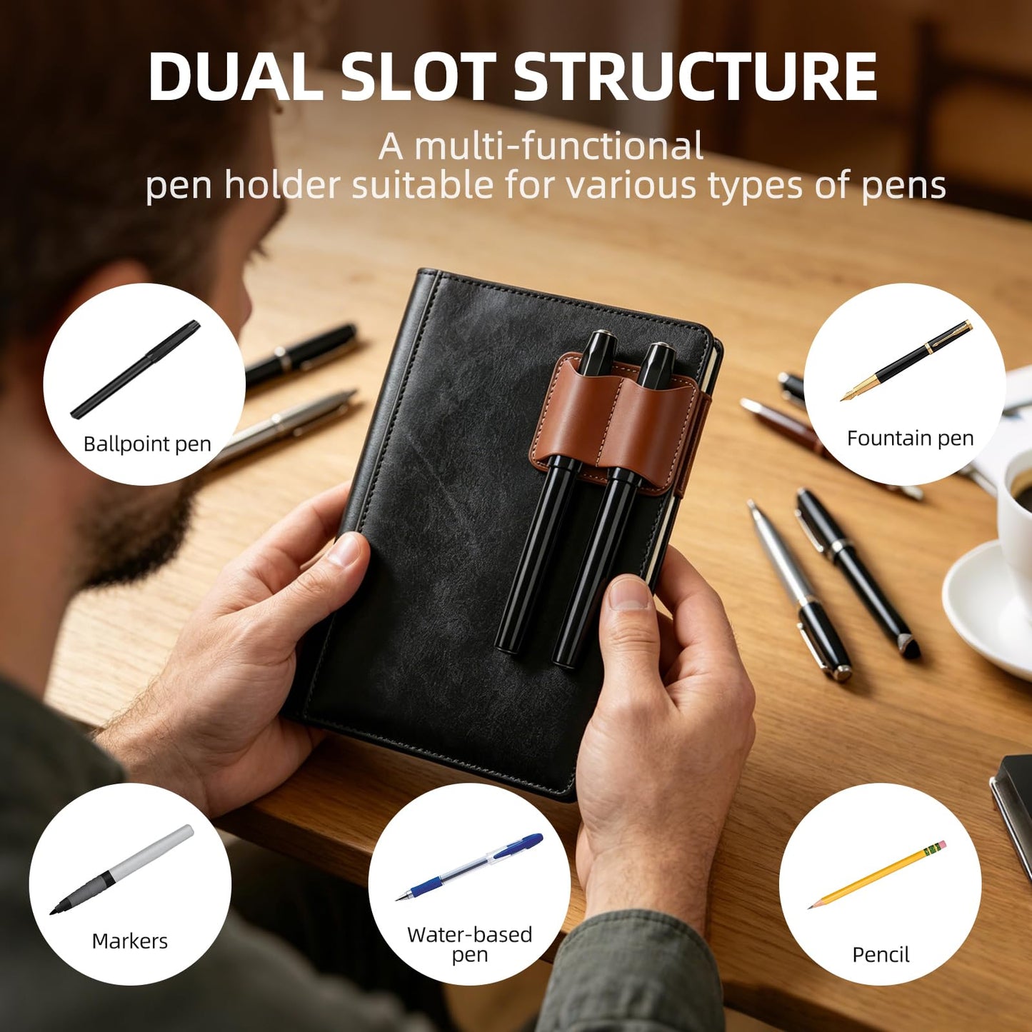 KEUYE Pen Holder Compatible with Moleskine-Brown,Handmade Leather Secure Pen Clip Compatible with Moleskine for Notebooks Journals Planners Bibles,1PC