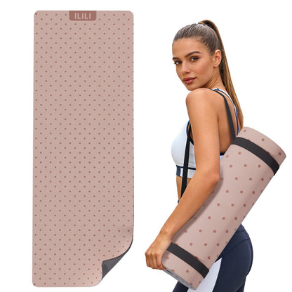 ILILI Yoga Mat 10mm Thick, Suede&TPE Exercise Mat, 76"L*28"W Extra Long, 0.4 Inches Soft and Comfortable, 193*70cm Fitness Mat with Strap, Portable for Yoga, Pilates, Floor Exercise, Home and Outdoor Use, Eco Friendly (Pinky Beige)