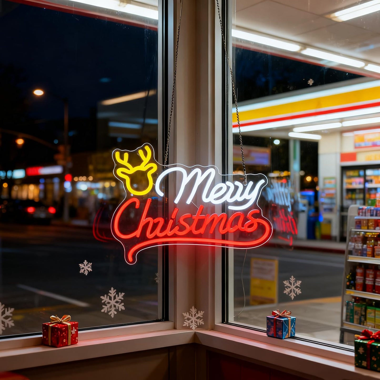 Mvorixa Merry Christmas Neon Sign, Reindeer Neon Sign – LED Light Up Christmas Sign, Home Living Room Wall Decor, Xmas Neon Signs, 15.91x11.85in, USB Powered, Adjustable Brightness