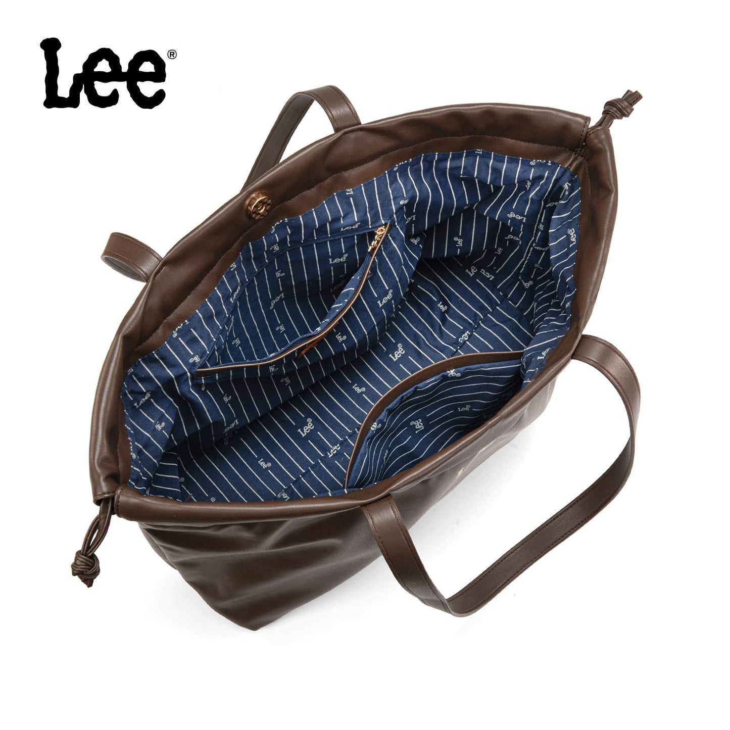 Lee Leather Tote Bag for Women, Spacious Vegan Leather Shoulder Bag & Handbag with Drawstring Closure, Durable Shoulder Straps, Large Capacity Work & Travel Purse, LEE73-001CF