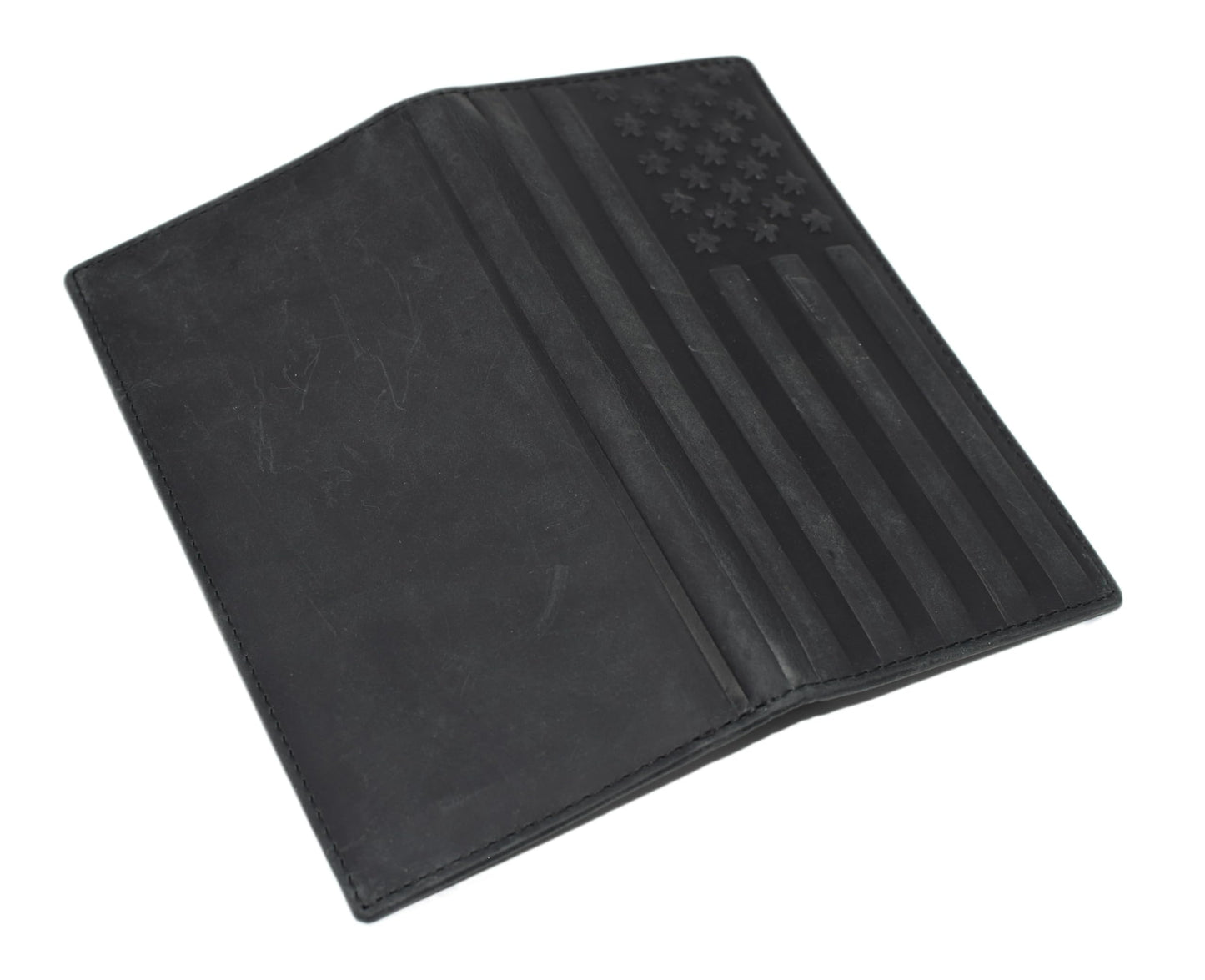 American Flag Checkbook Cover Vintage Leather Patriot Cowboy Wallet for Men (Black)