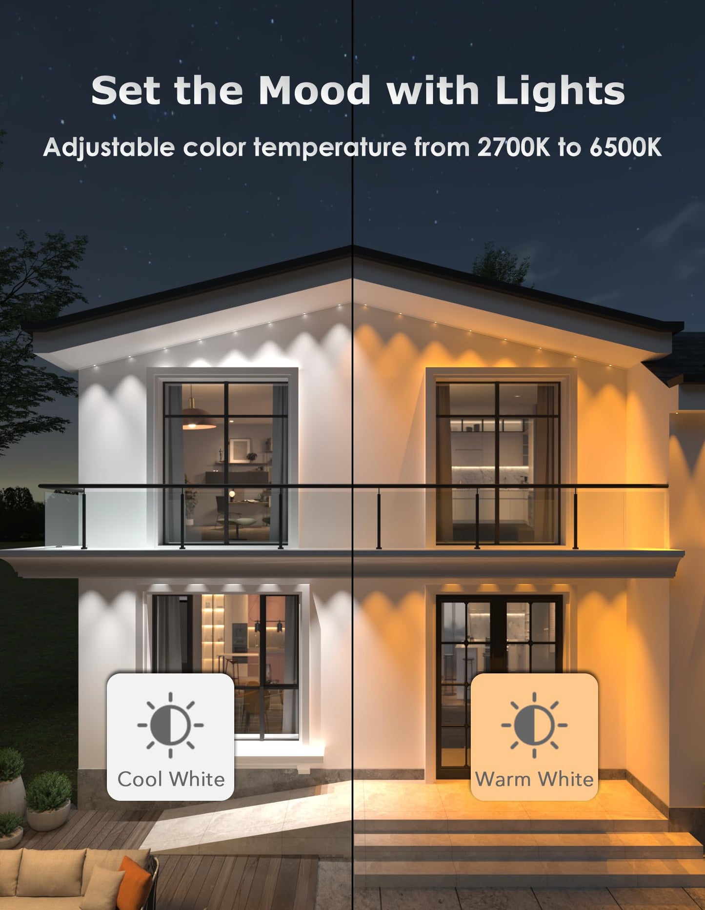 Permanent Outdoor Lights, 100ft with 60 RGB+IC LED Lights for House, 75 Scene Modes, IP68 Waterproof Eave lights Compatible with Alexa, Google Assistant for Halloween, Christmas, Outdoor Daily Decor