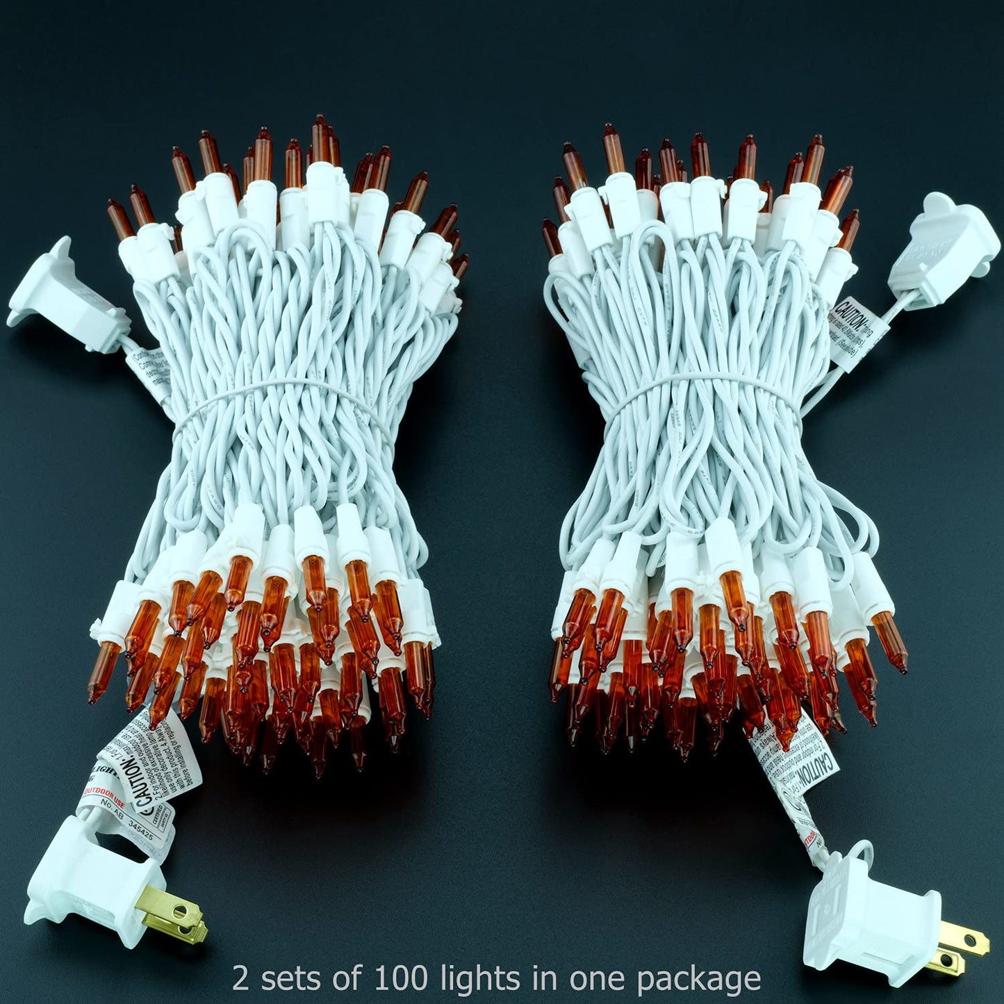 YULETIME 200 Orange Christmas String Lights, 2-Set 33 ft 100 ct White Wire