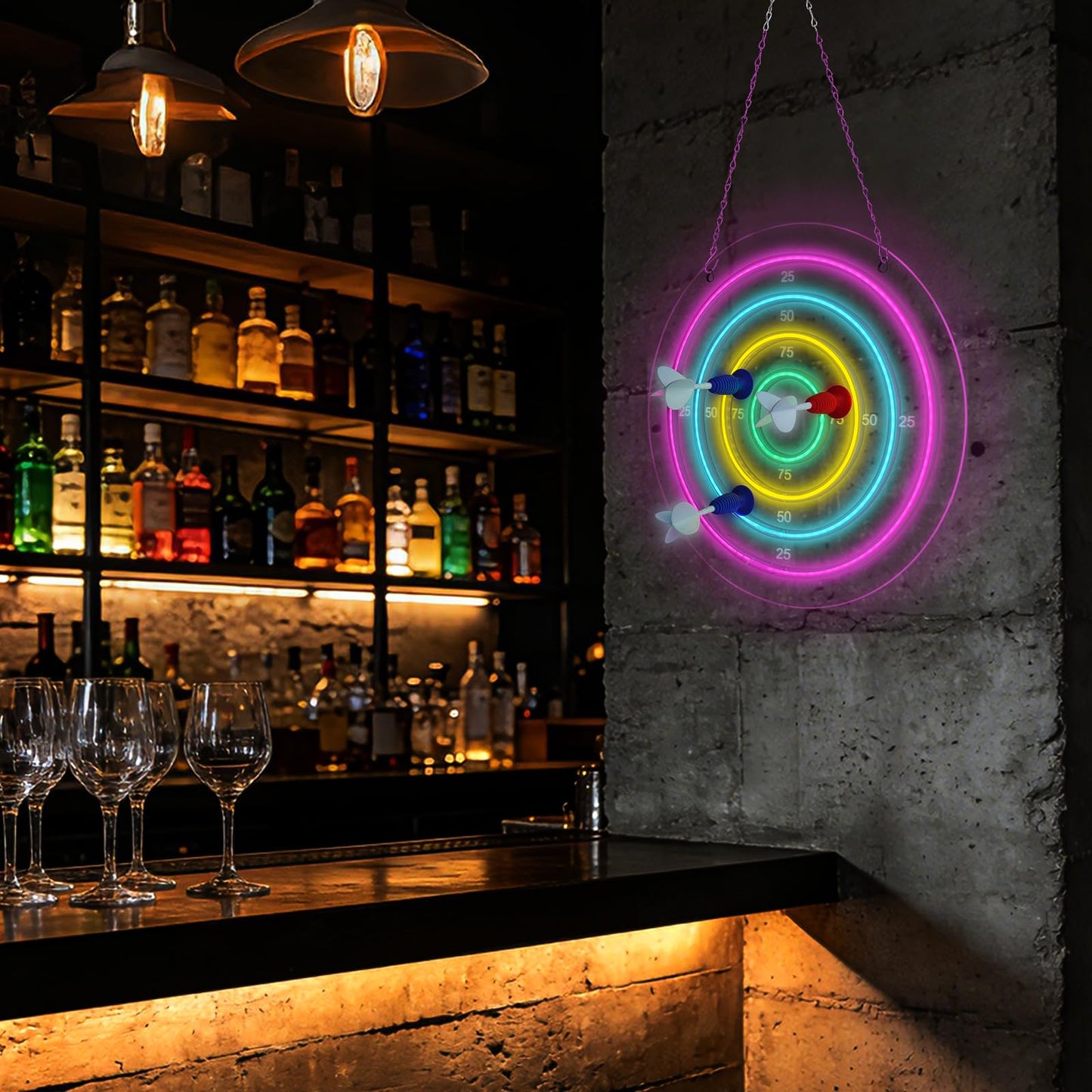 Darts Board Neon Sign with 3 Suction Cup Darts,LED Dart Scoreboard Neon Light Wall Decor USB Powered,Decorations for Game Room Man Cave Bedroom Living Room Bars Club,Birthday Gift for Darts Enthusiast