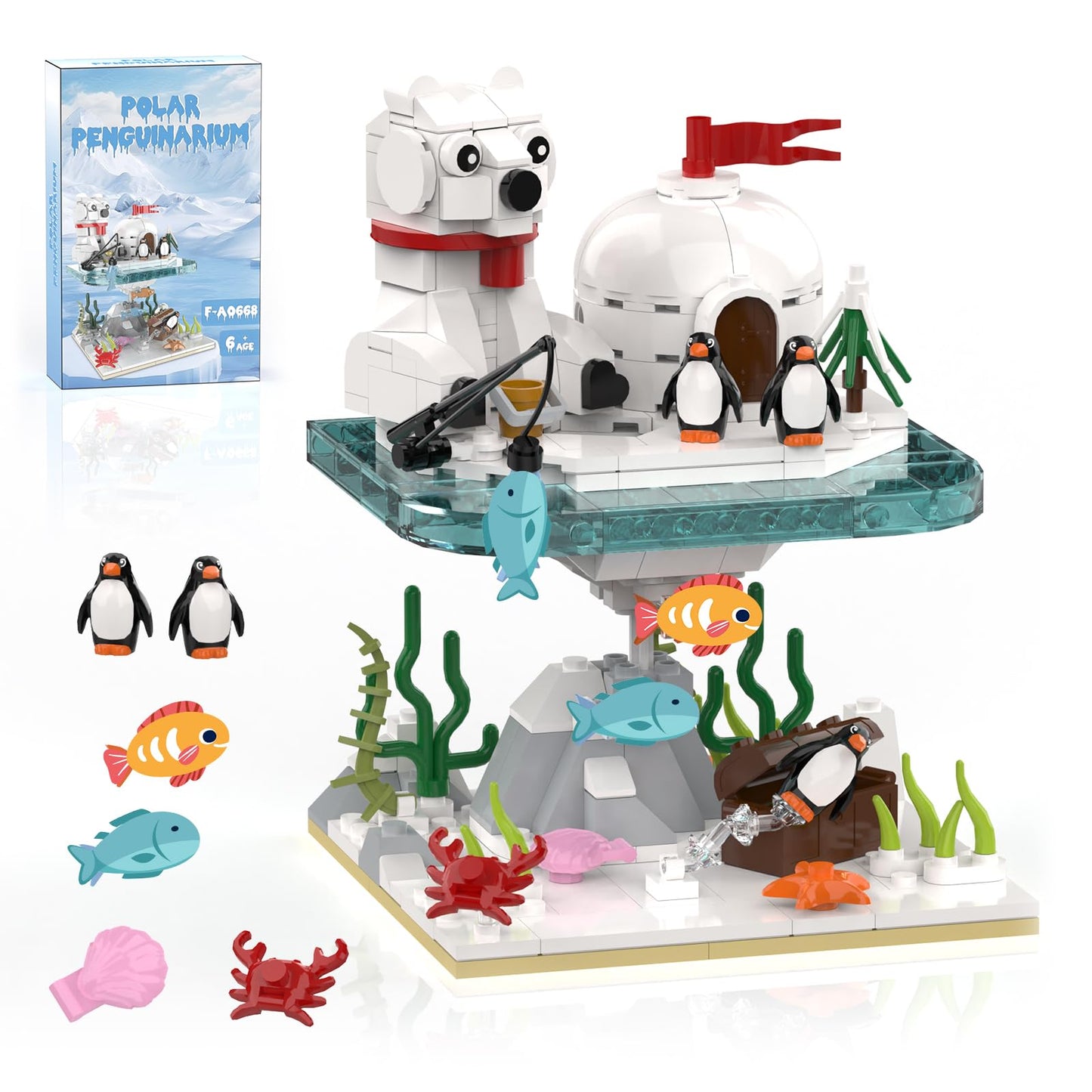 aphpaio Christmas Polar Bear and Penguin Building Set, Sea Animals Building Kit Winter Village, Includes Igloo Fish Crab Sea Animals, Brithday Gift for Boys Girls Aged 8+ (286Pcs)