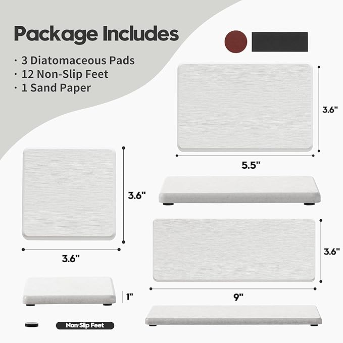 3PCS Bathroom Sink Vanity Trays, Quick Stone Drying Mat Dish Soap Dispenser