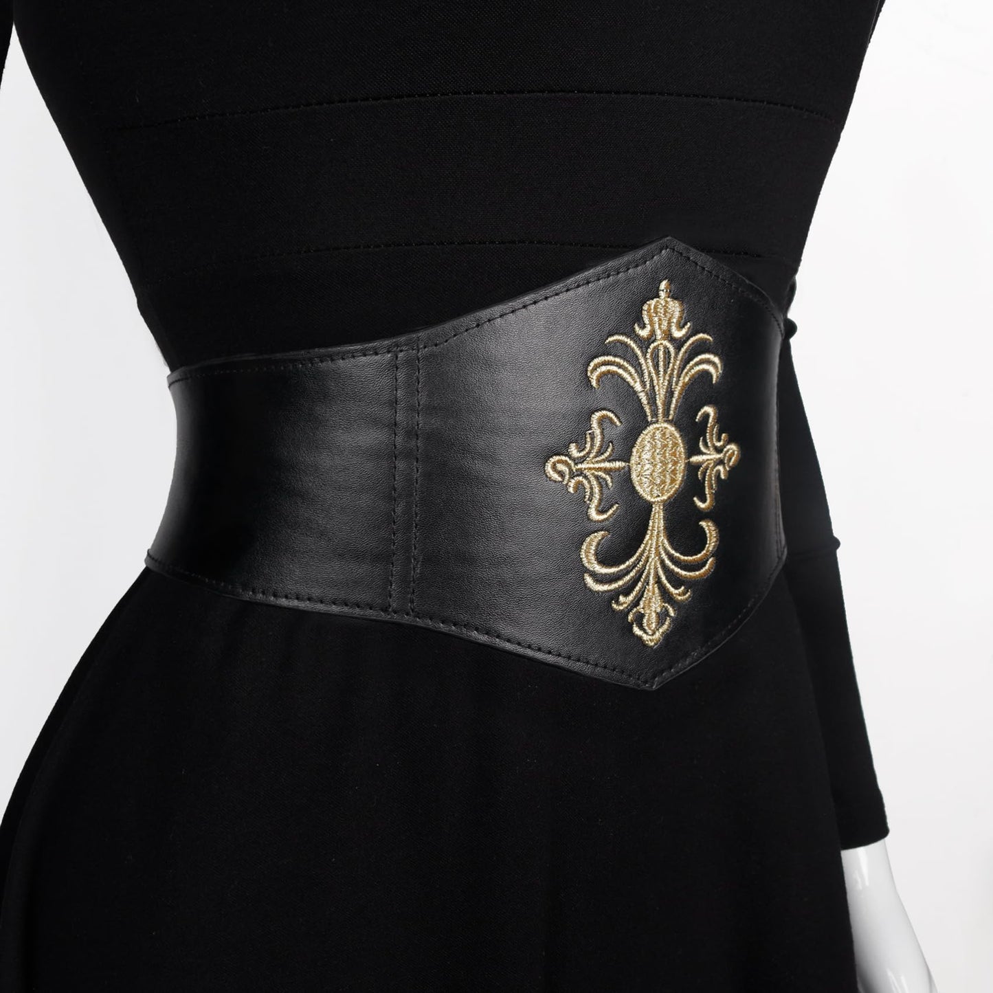 Joukavor Renaissance Leather Corset Waist Belt for Women - Viking Corset Belt for Halloween Renfaire Fantasy (Black, XXL)
