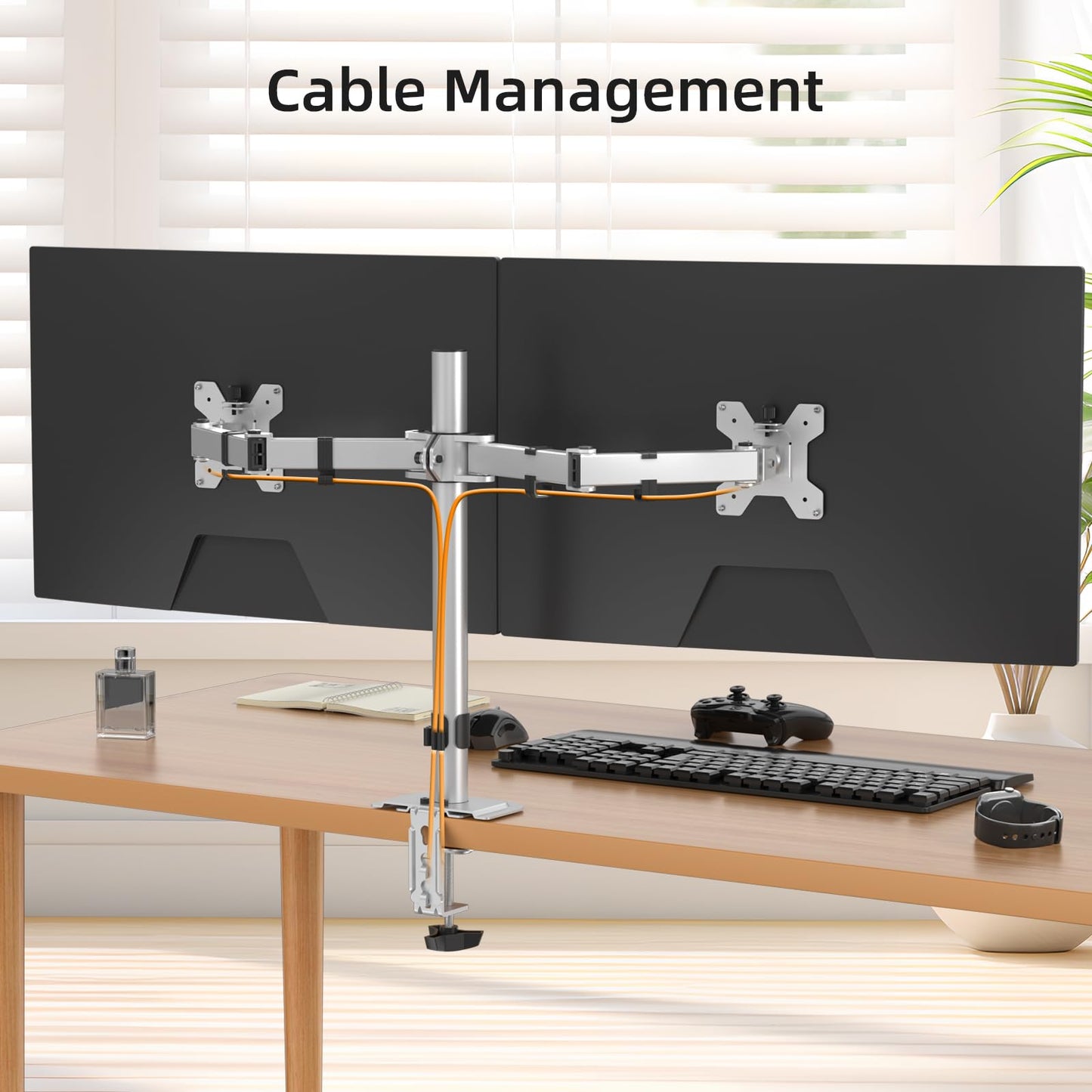 Suptek Dual Monitor Desk Mount, Adjustable Dual Monitor Arm for 2 Monitor Screens up to 43 inch, 15.75" Pole Monitor Stand for Desk, Holds up to 22 lbs,Silver(MD9442LS)