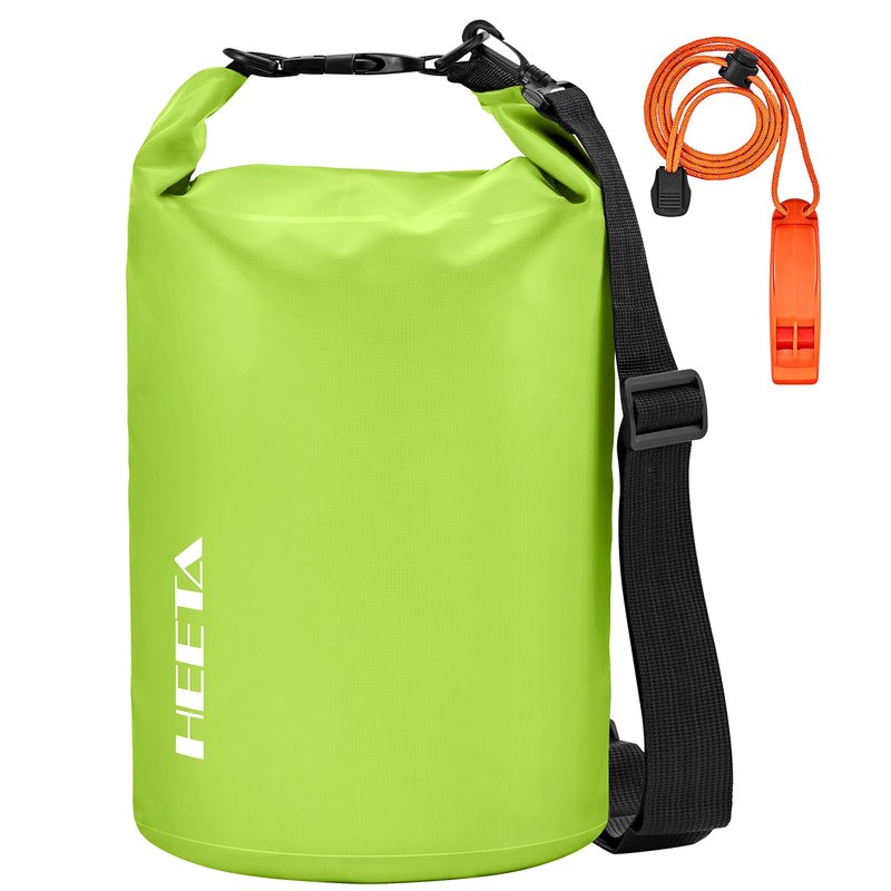 HEETA Waterproof Dry Bag for Women Men, Roll Top Lightweight Dry Storage Bag Backpack with Emergency Whistle for Travel, Kayaking, Boating, Camping, Beach, Cruise Ship Essentials (Lemon Green, 5L)
