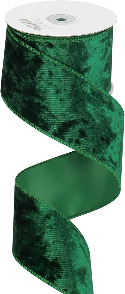 MEEDEE Green Velvet Wired Ribbon 2.5 inch Crushed Velvet Christmas Ribbon 10 Yards for Christmas Tree Decoration, Wreath Supplies, Crafts Bow, Gift Wrapping, Wedding Decor and Accents