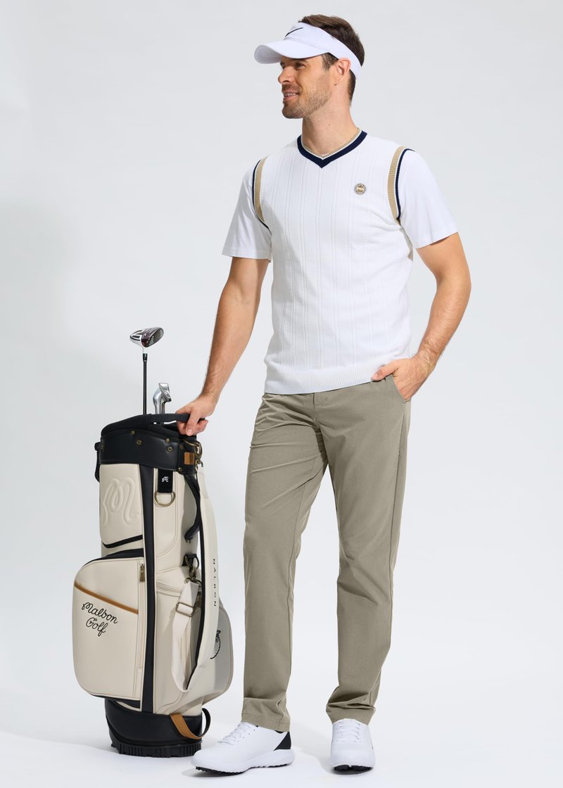 Pudolla Men's Golf Pants Work Dress Comfy Pants Casual Slacks Trousers with Pockets(Stone_Grey 35Wx30L)