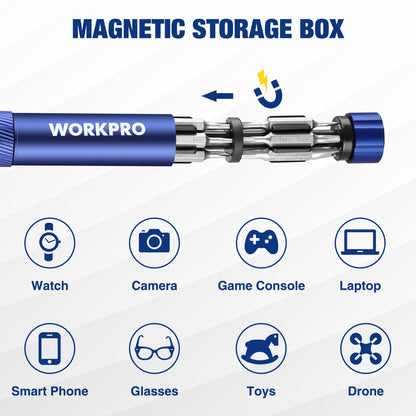 WORKPRO 24-in-1 Precision Screwdriver Sets, Pen Style Manual Screw driver, 24 pcs Tough S2 Steel Small Screwdriver Bits, Ideal for Eyeglass, Watch, Laptop, Phone, Jewelry and Electronic, Blue