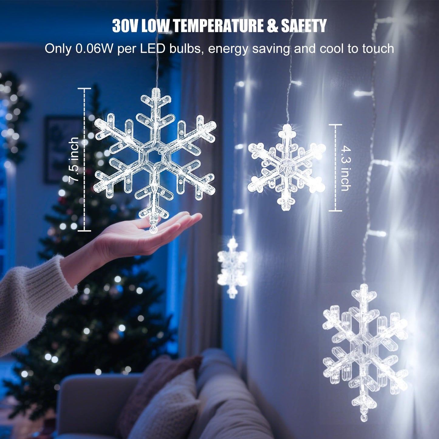 Christmas Snowflake Icicle Lights - 13ft 192LED Snowflake Drops, 12 Modes and Timer, IP65 Waterproof Connectable Christmas Lights for House Eave Window Indoor Outdoor, White