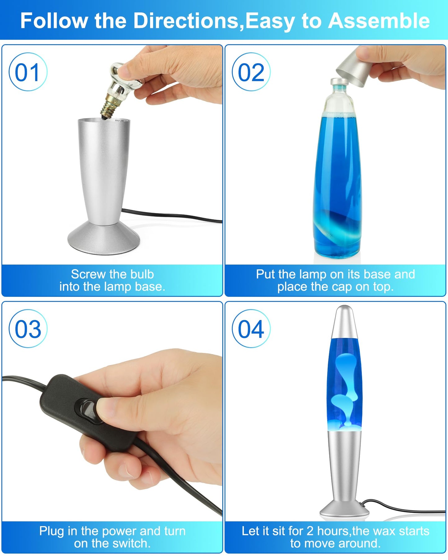 Eadaiylon Blue LED Motion Lamp for Adults and Kids, Liquid Motion Lamps with White Wax Flows, Night Light Home Room Decor, Gifts for Women and Girls