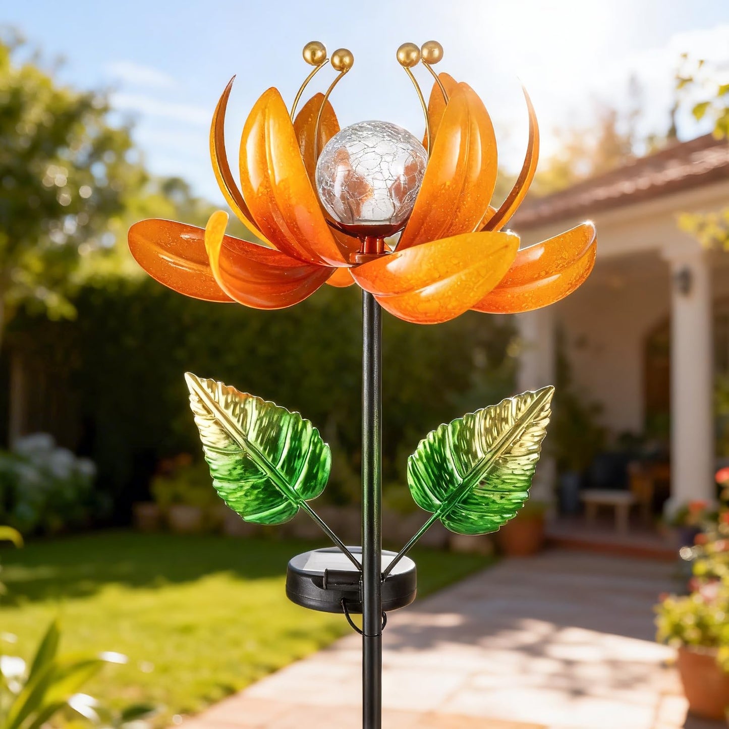 AIINY Outdoor Solar Lights Garden Decor,Wind Spinner Yard Decorations for Outside, Lotus Garden Windmill with LED Cracked Crystal Waterproof Flower Sculpture for Patio Lawn Gardening Gifts