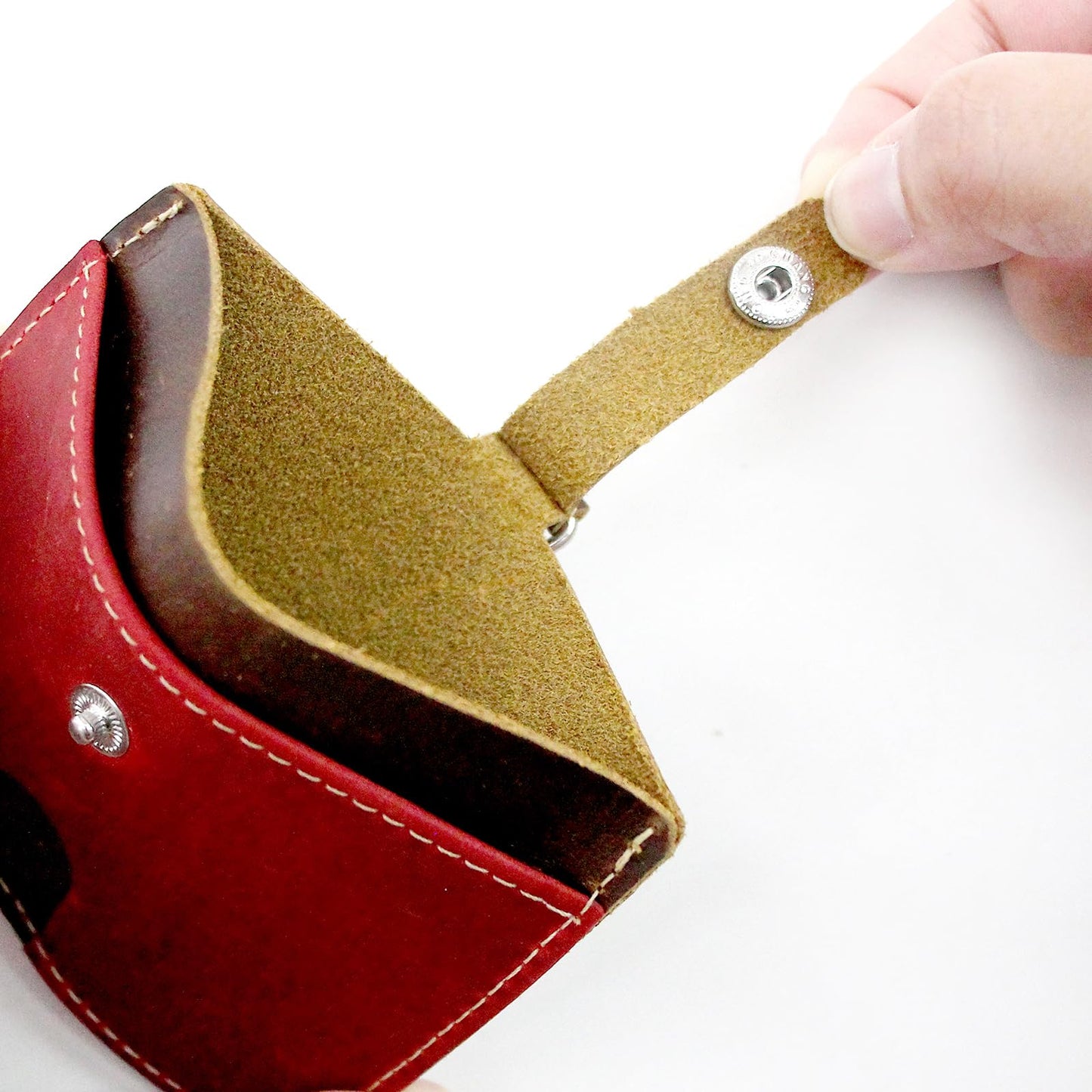 Badge Holder: Boshiho Cowhide Leather ID Badge Card Holder with 19" Neck Lanyard, Horizontal Style (Red)